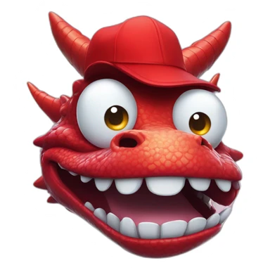 Crazy funny red dragon head with human white teeth and beautiful smile wearing glasses and hat sticker