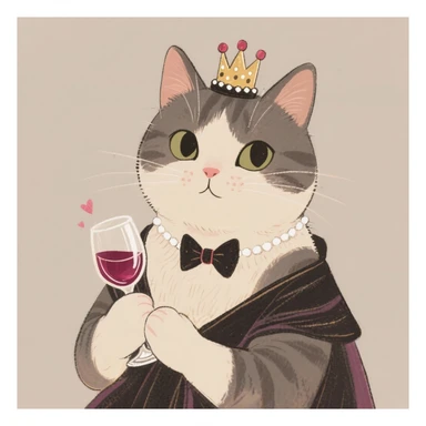 кот с бокалом вина в лапе в нарисованном стиле с нейтральным фоном sticker