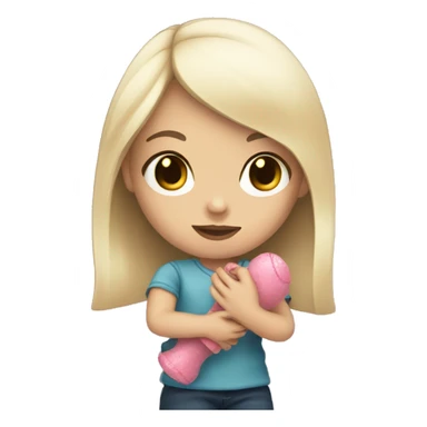 white girl with black hair playing with doll sticker