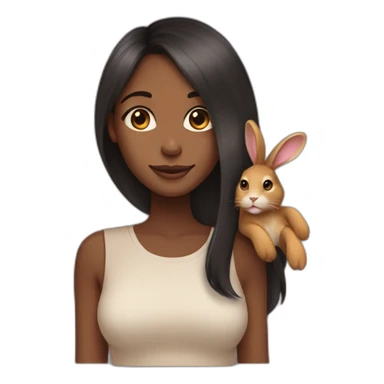 black woman long hair holding floppy eared tan rabbit cute sticker