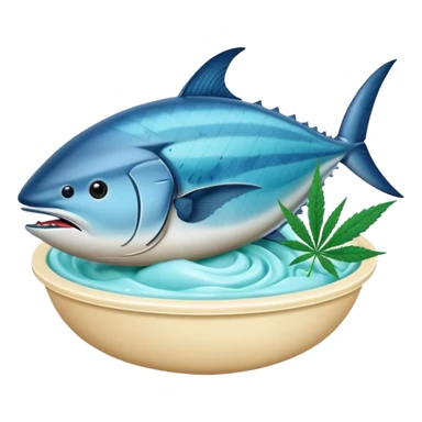 bluefin tuna in a gelato with cannabis leaf sticker