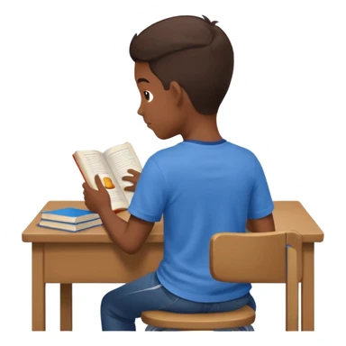Boy sitting at school reading with his back to the camera sticker