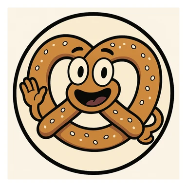 little alchemy style icon
subject: pretzel
border: medium-black
shape: round, circular
background: white
style: full color fill with medium black outlining sticker