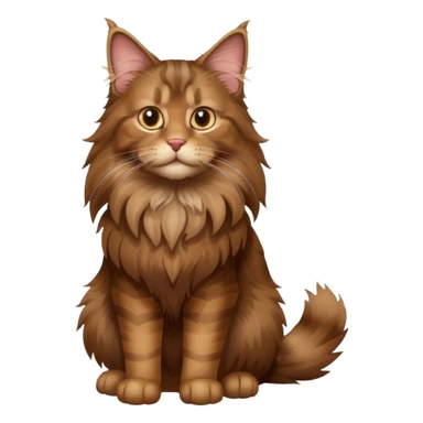 A high-resolution photo-realistic digital illustration of a brown maine coon cat, full body sticker