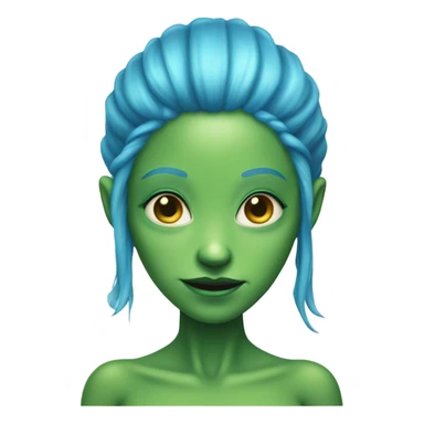 a green alien woman full body,blue hair sticker