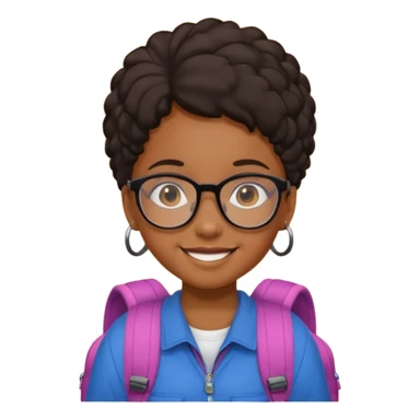 student black kid girl wearing glasses with backpack sticker