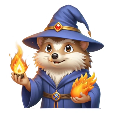 wizard hedgehog summons fire in hand sticker