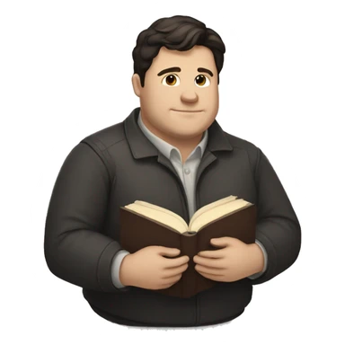 create an emoji of a chubby, dark-haired, white man holding a book sticker