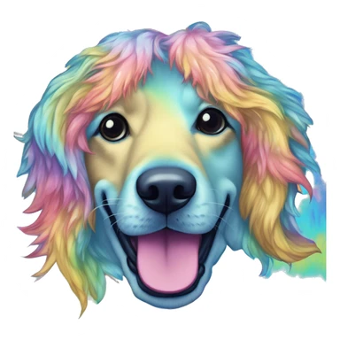 Multicolored rainbow retro groovy tie dye hippie trippy floral patterns on a metallic holographic iridescent blue dog face head unicorn sticker