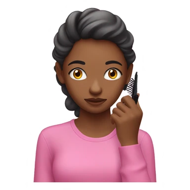 Girl in pink shirt putting on mascara  sticker