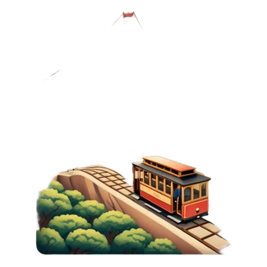 Make a full city of San Francisco with the Golden Gate Bridge in the background and a train car going up the hill sticker