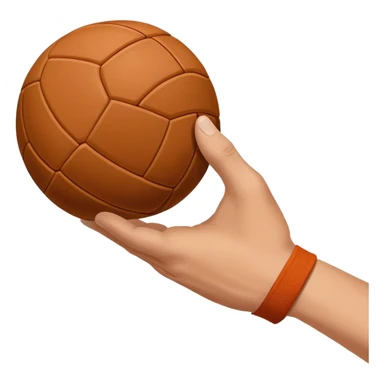 A close-up of a hand gripping a handball, with the handball gates visible in the background. The focus is on the texture of the ball and the strength of the grip, with the goal net slightly blurred to emphasize the anticipation of the throw. sticker