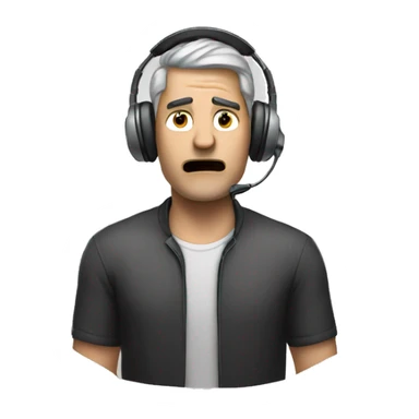 Man wearing headset that is upset sticker