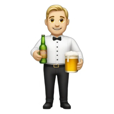 white skin Waiter with a pot belly serving bottles of beer sticker