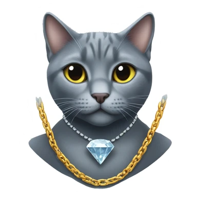 Plump Russian blue cat wearing a diamond chain driving a Lamborghini  sticker