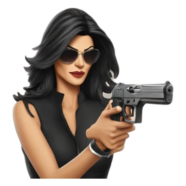 sushmita sen with a gun sticker
