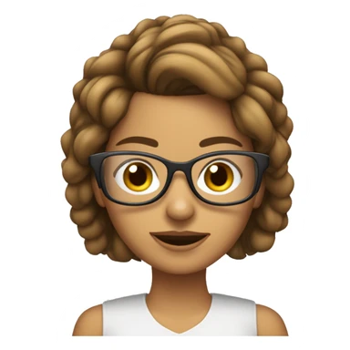 chica blanca con lentes de cabello castaño con computadora o celular sticker