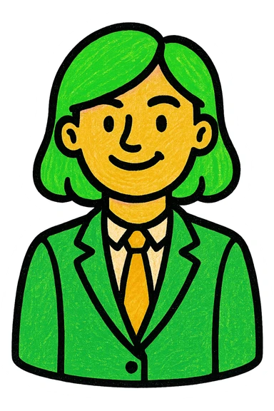 woman in suit, modern look, green gold and white color scheme, rounded shapes, simple design sticker
