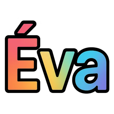 Éva name in colorful gradient modern font with dark outline, transparent background, in the style of sample images sticker