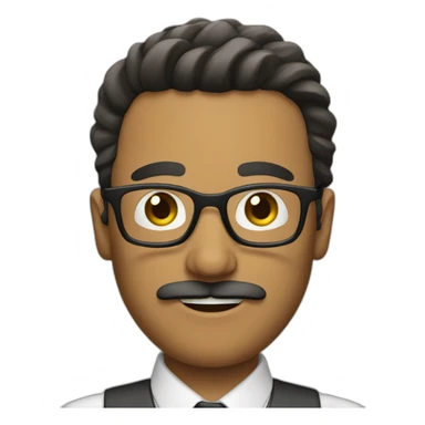 a shor hair man, using glasses, with mustache sticker