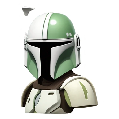 Light green and white colored Mandalorian helmet with antenna sticker