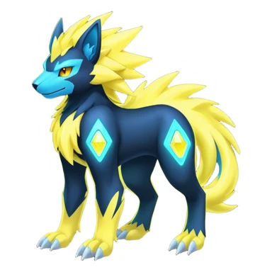  pastel dark bright vibrant futuristic lush warm-colored neon-glowing electric maned Luxray-Manectric-Fakémon-Vernid-Digimon-creature (full body) sticker