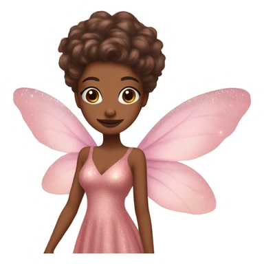 Brown skin fairy with long brown gair pink dress pink sparkly eyeshadow and long eyelashes and wings sticker