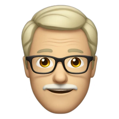 Mid age white British guy with a crooked short moustache, short hair and rounded glasses sticker