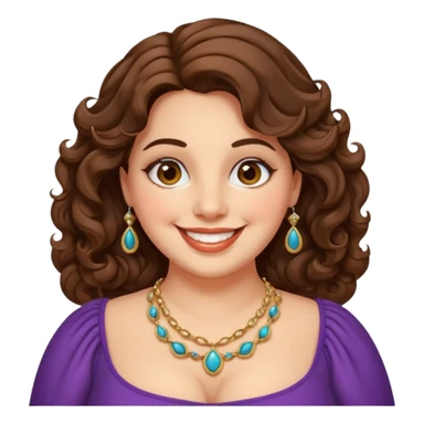 30 yr old italian woman, chubby, brown wavy hair, big brown eyes, huge smile, fancy dress, no bangs sticker
