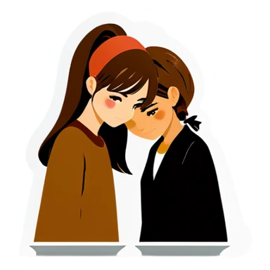 2 girls 1 long brown hair 1 blind short hair making breaclets  sticker