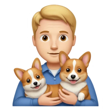 man holding a corgi dog, emoji style, inspired by reference photo sticker