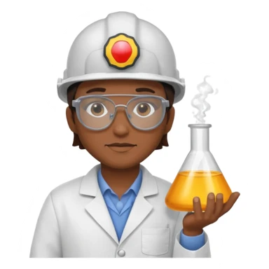 Ingeniera quimica con delantal, casco de seguridad y gafas de seguridad sticker