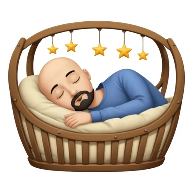 a bald, tan man who has a black goatee sleeping in a cradle sticker
