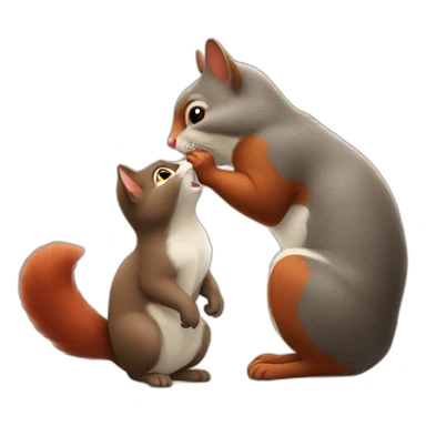 grey cat kisses a red squirrel sticker