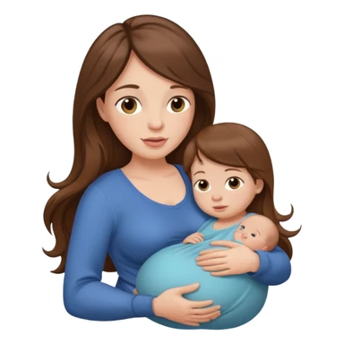 Pregnant woman with long brown hair and fair skin, holding a baby in her arms. sticker