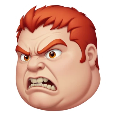 young angry fat man in profile view with red hair and fangs sticker