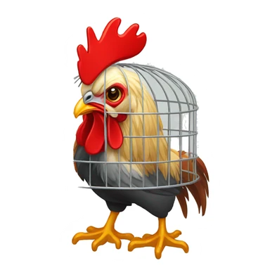 Captured rooster in birdcage sticker