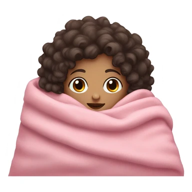 girl with curly dark hair and pale skin cuddled in a pink blanket sticker