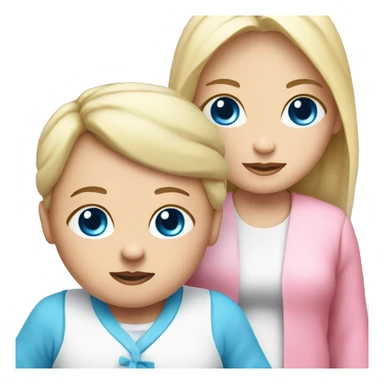 A blue-eyed baby next to a white mom in a pink outfit sticker