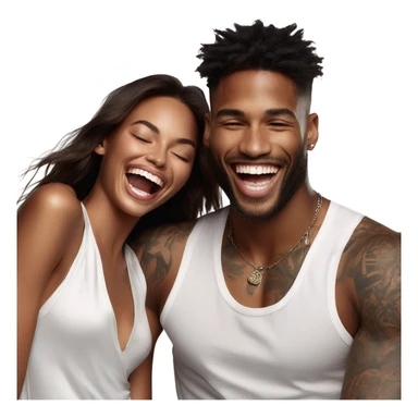 Photo of Victoria secret model laughing with a tattooed male model  sticker