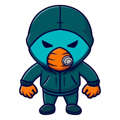 evil burglar with teal and orange face mask sticker
