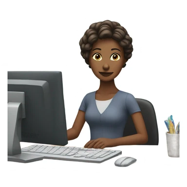 woman looking at her computer sticker