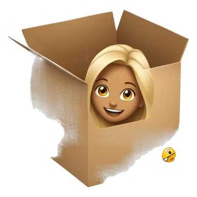 A beautiful woman with light-tan skin peeks cheerfully from an opening in a large cardboard box, her expression playful and inviting. sticker