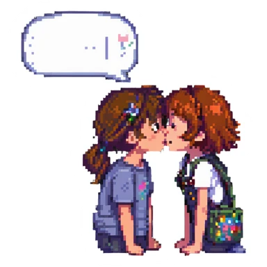 a girl and boy kissing inside a Hello Kitty-themed room, the girl says "sweet!" in a speech bubble sticker