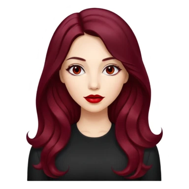 young glamorous woman 
Long waist-long hair
centre part
slightly wavy
dark burgundy hair 
 sticker