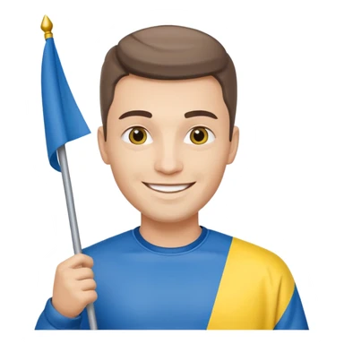 photorealistic Ukrainian man with the flag of Ukraine sticker