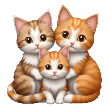 3 tiny kittens cuddling together all different colours, the first one is grey and white, the second is ginger and white and the third is brown tabby and white sticker
