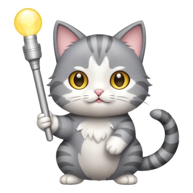 chibi cute gray cat holding a light stick happily sticker