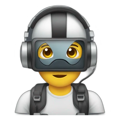 A person with headset holding a camera sticker