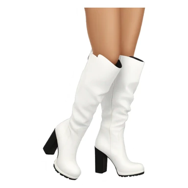 white knee high chunky heel boots sticker